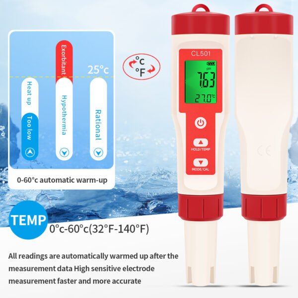 5 in 1 Water Quality Tester PH CL ORP H2 TEMP+CL501 - 图片 11