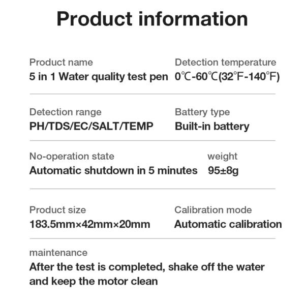 5 in 1 PH/EC/TDS/SALT/TEMP Water Quality Detector +PH316 - 图片 11