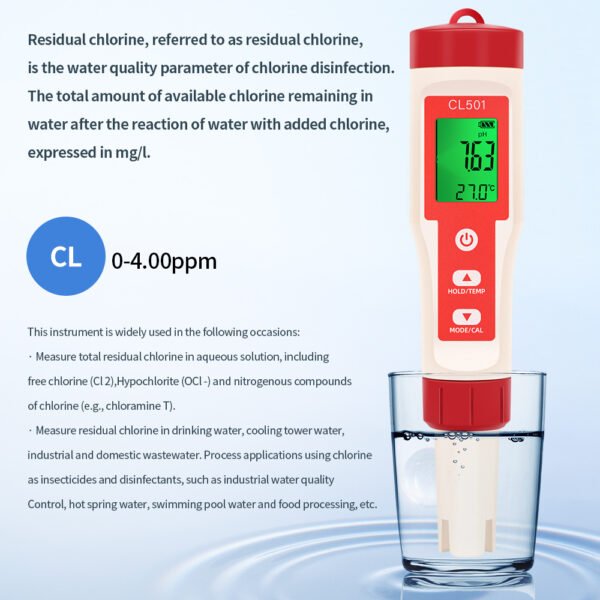 5 in 1 Water Quality Tester PH CL ORP H2 TEMP+CL501 - 图片 9