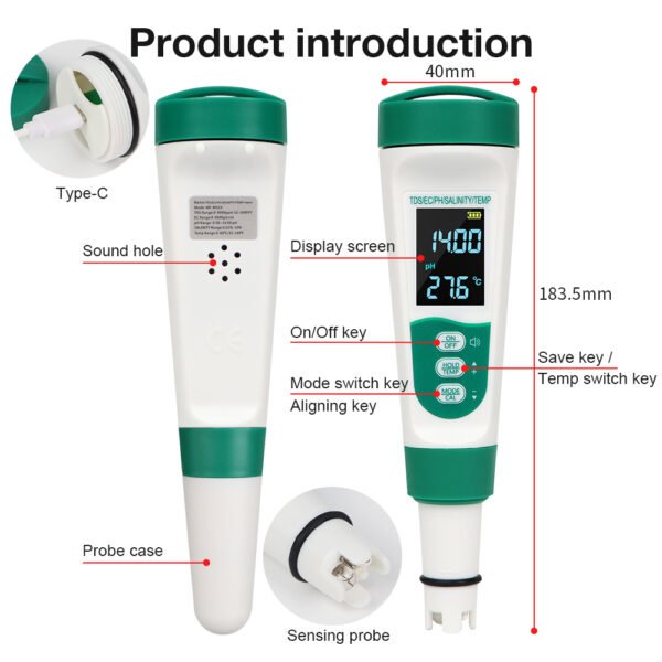 5 in 1 PH/EC/TDS/SALT/TEMP Water Quality Detector +PH316 - 图片 10