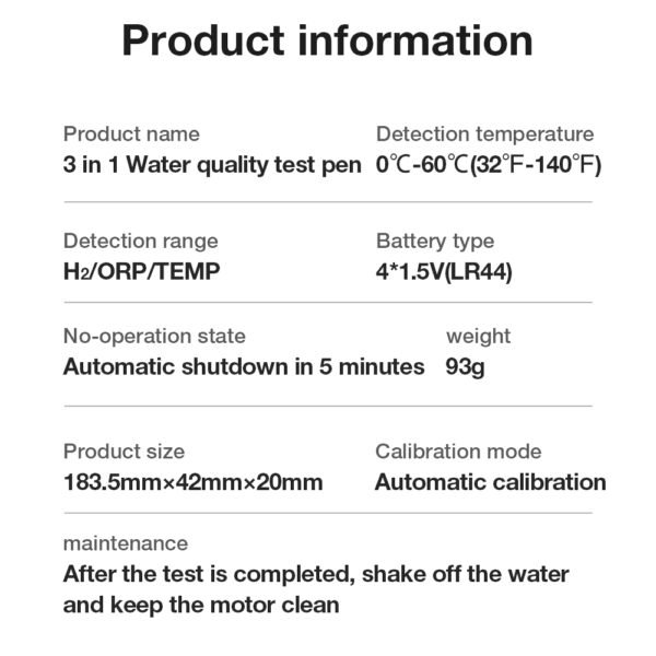 3 in 1 Water Quality Test Pen H2 ORP Temp Tester + PH317 - 图片 10