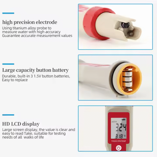 4 in 1 Water Quality Tester TDS/TEMP/ EC/PH Meter+EC015BL/EC015 - 图片 3