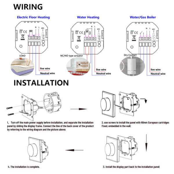 BHT-7000 Smart Knob Thermostat WiFi Floor Heating Controller+WH90AB/WH91AB/WH92AB - 图片 11
