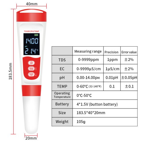4 in 1 Water Quality Meter pH TDS EC TEMP Meter +PH312 - 图片 11