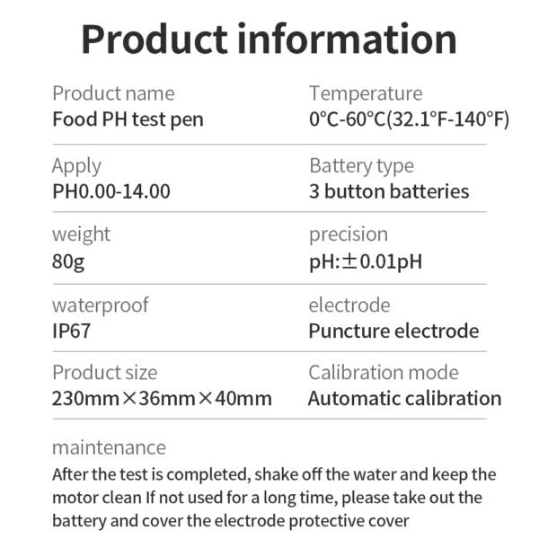 YY-1030 Food PH Test Pen + PH199Y - 图片 13