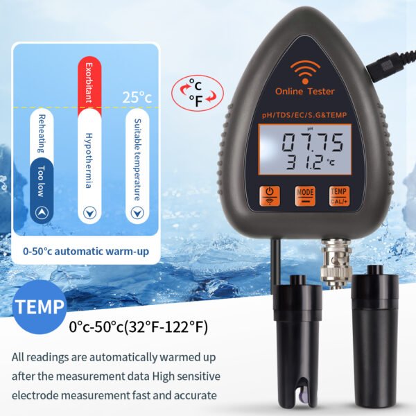 Digital Wifi 5 in 1 Water Quality Tester PH TDS EC S.G TEMP Meter+WF991 - 图片 2