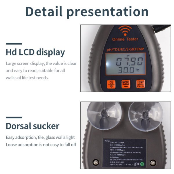 Digital Wifi 5 in 1 Water Quality Tester PH TDS EC S.G TEMP Meter+WF991 - 图片 4