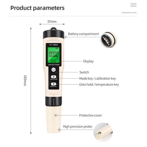 3 in 1 Hydrogen-rich Temperature ORP H2 Meter With Backlight+PH165BL - 图片 9