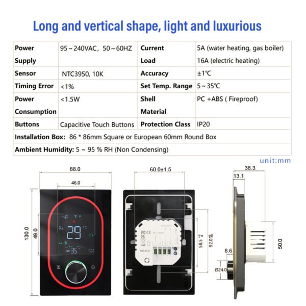 BHT-9000 Smart Knob Thermostat WiFi Floor Heating Controller+WH89A/WH89B/WH89C - 图片 4