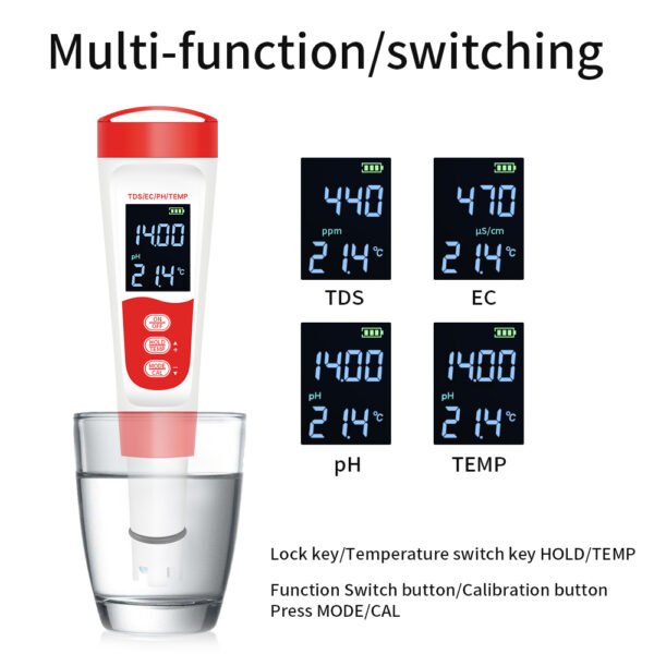 4 in 1 Water Quality Meter pH TDS EC TEMP Meter +PH312 - 图片 4