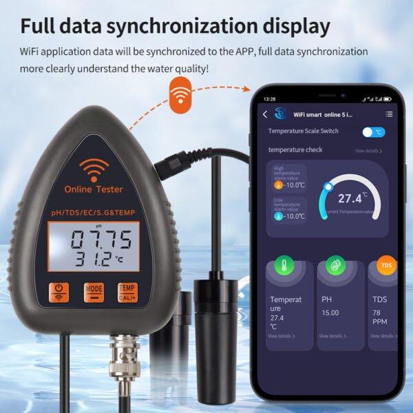Digital Wifi 5 in 1 Water Quality Tester PH TDS EC S.G TEMP Meter+WF991 - 图片 10