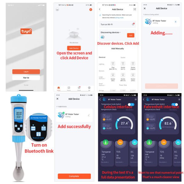 5-in-1 Spoon Water Quality Tester EC TDS.SALT S.G Temp +BT785 - 图片 6