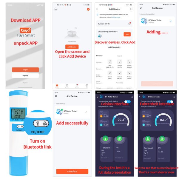 Bluetooth 2 in 1 PH/TEMP Water Quality Tester+BT98601 - 图片 6