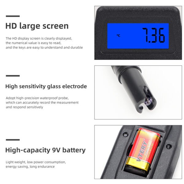 3 in 1 Portable mV Temp pH Meter +PH083 - 图片 6