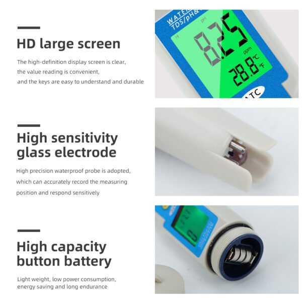 Digital Temp PH TDS Meter with ATC for Aquarium Drinking Water + TDSPHTEM986 - 图片 7