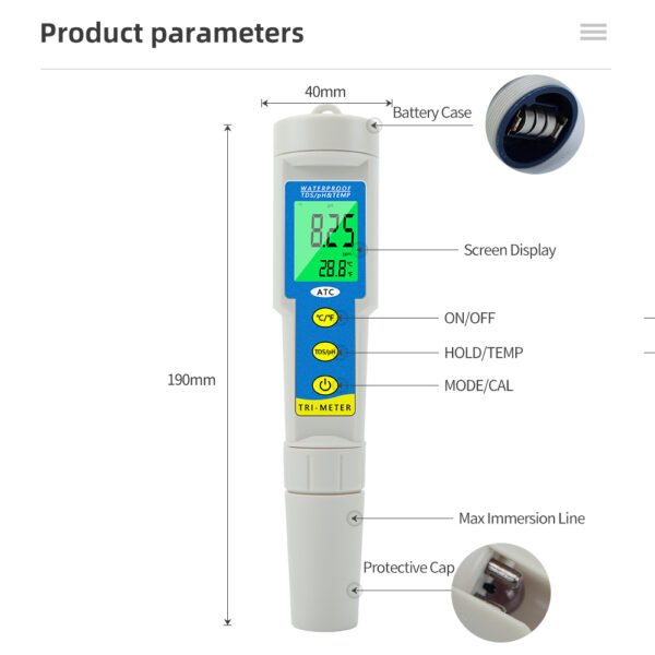 Digital Temp PH TDS Meter with ATC for Aquarium Drinking Water + TDSPHTEM986 - 图片 8