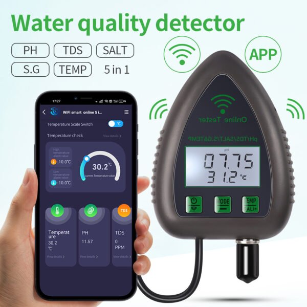 5 in 1 WIFI Smart Online Water Quality Monitor PH TDS S.G Salinity Temp +WF9951 - 图片 9