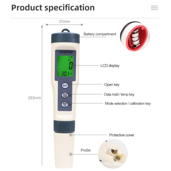 3 in 1 Temperature TDS PH Meter+EC016BL - 图片 9