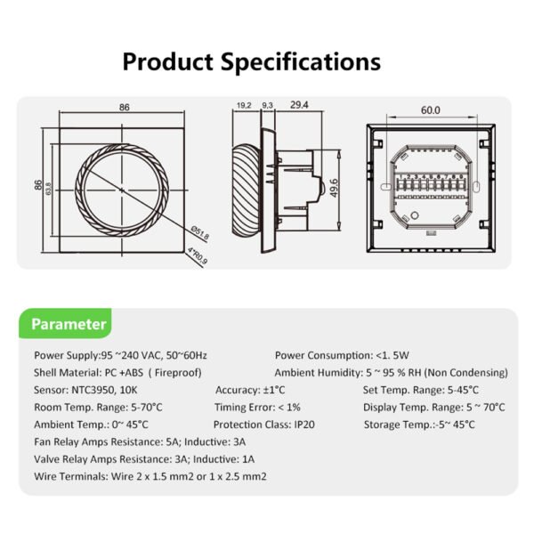 BAC-2007ELW WiFi Floor Heating Controller+WH142A/WH142W/WH142 - 图片 10
