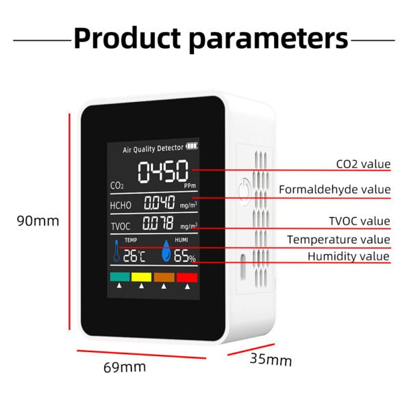 5 in 1 Carbon Dioxide Formaldehyde TVOC CO2 Carbon Dioxide Detector +ALB17 - 图片 10