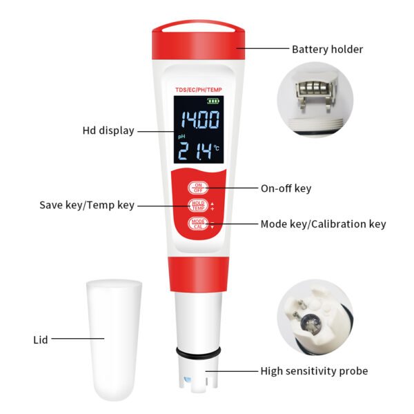 4 in 1 Water Quality Meter pH TDS EC TEMP Meter +PH312 - 图片 10