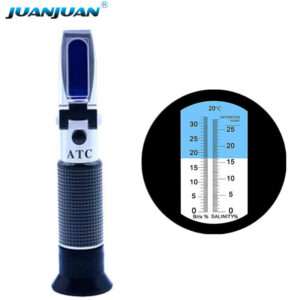 Double Scale 0-32% 0-28% Portable Hand Held Sugar Salinity Salt Brix ATC Refractometer for Seawater Aquarium-RF013BX