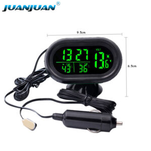 Digital Auto Car Thermometer Car Battery Voltmeter Voltage Meter Tester Monitor 12V / 24V Noctilucous Clock Freeze Alert-CV002G