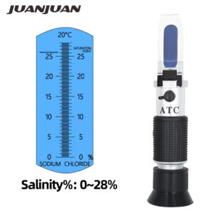 Portable 0-28% Salt Water Tester Hydrometer Salinometer Salinity Refractometer with ATC for Saltwater Aquarium Measuring Tester-RF014BX