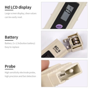 Digital 2 in 1 EC Water Quality Tester 1-9999uS/cm Automatic Calibration EC Meter for Drinking Water Swimming Pool Aquariums-EC033